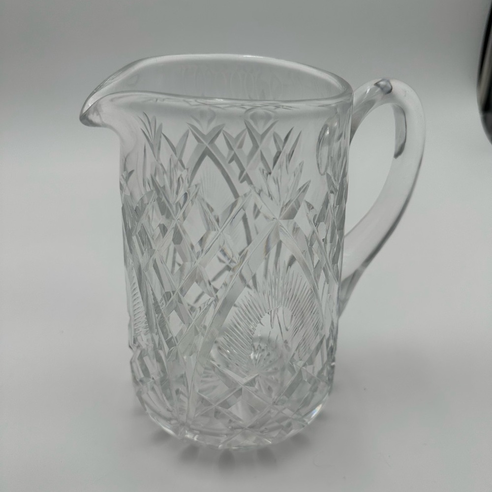 Vintage Crystal Pitcher 7.5” Unmarked But Looks Like A Waterford